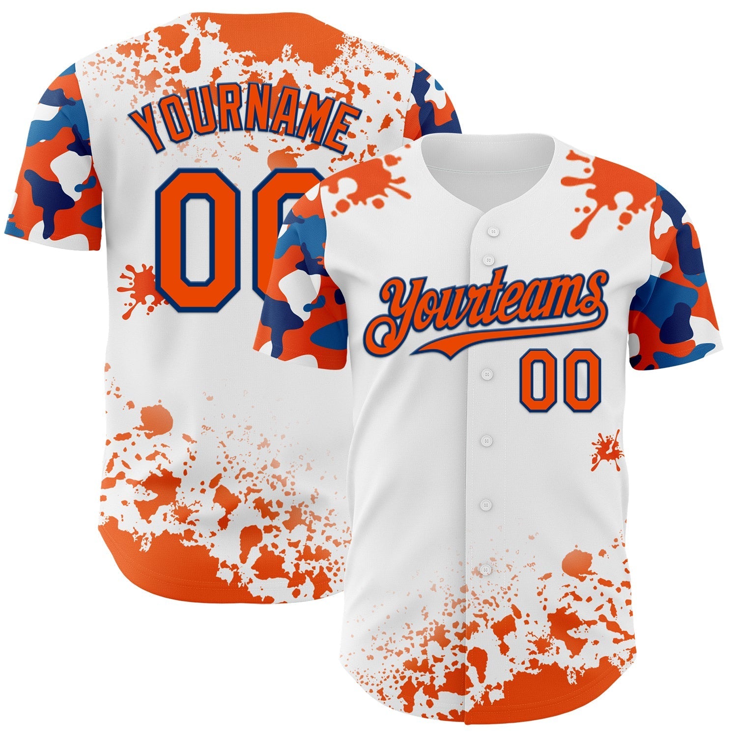 Custom White Orange-US Navy Blue Splatter Camo Two Tone Authentic Baseball Jersey baseball jersey product view 1