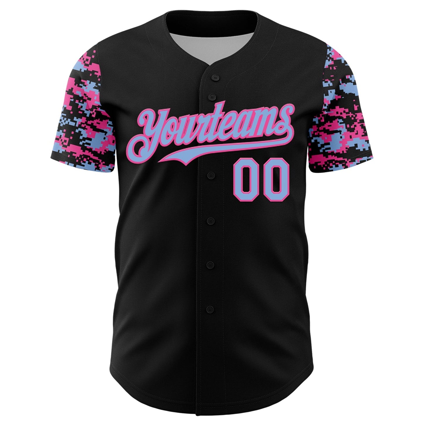Custom Black Light Blue-Pink Digital Camo Two Tone Authentic Baseball Jersey baseball jersey product view 2