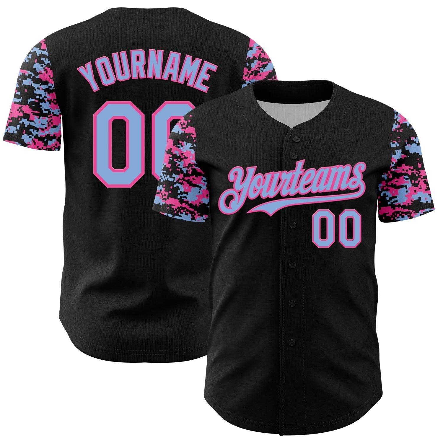 Custom Black Light Blue-Pink Digital Camo Two Tone Authentic Baseball Jersey baseball jersey product view 1