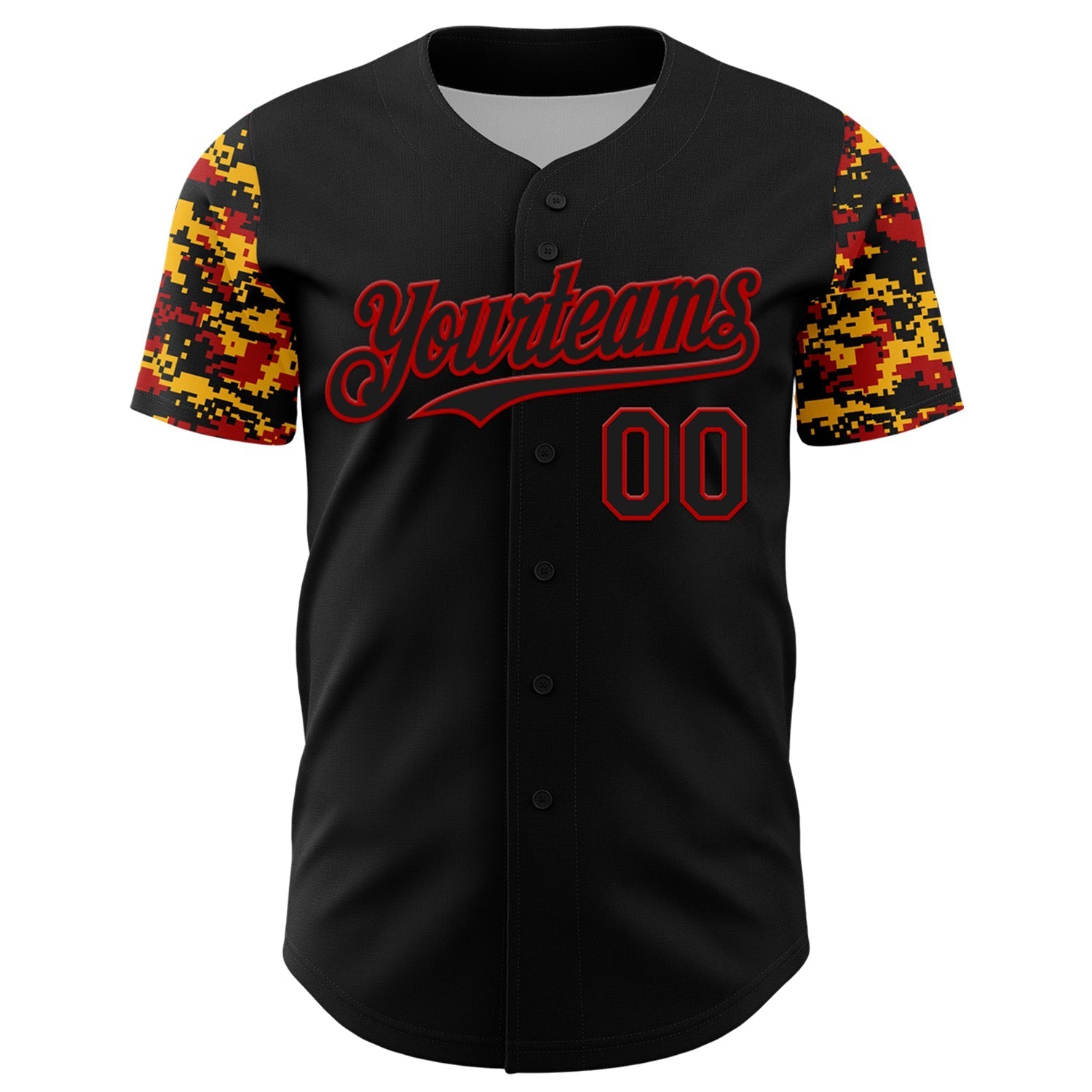 Custom Black Red-Gold Digital Camo Two Tone Authentic Baseball Jersey baseball jersey product view 2