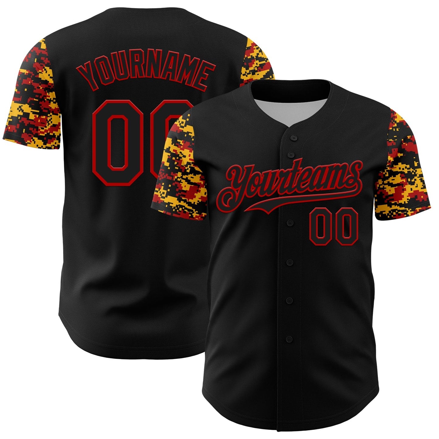 Custom Black Red-Gold Digital Camo Two Tone Authentic Baseball Jersey baseball jersey product view 1