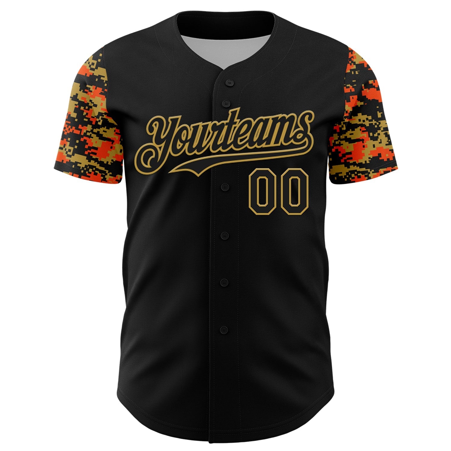 Custom Black Old Gold-Orange Digital Camo Two Tone Authentic Baseball Jersey baseball jersey product view 2
