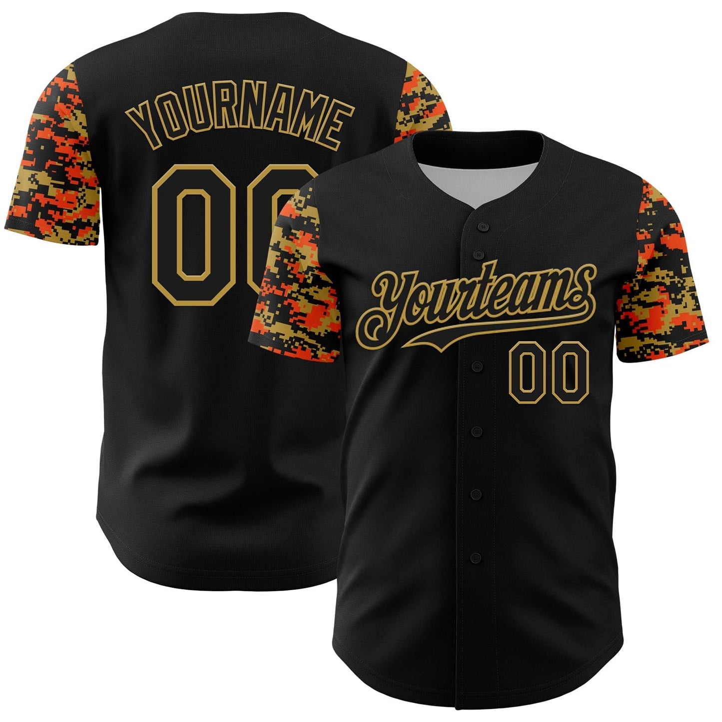Custom Black Old Gold-Orange Digital Camo Two Tone Authentic Baseball Jersey baseball jersey product view 1