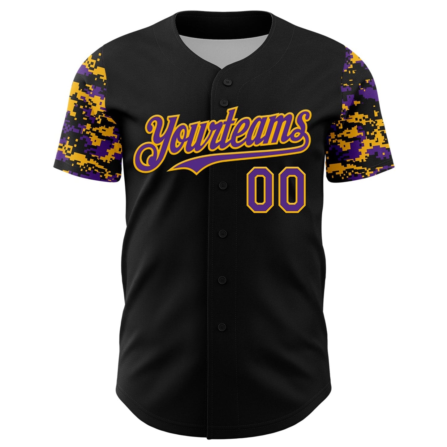 Custom Black Purple-Gold Digital Camo Two Tone Authentic Baseball Jersey baseball jersey product view 2