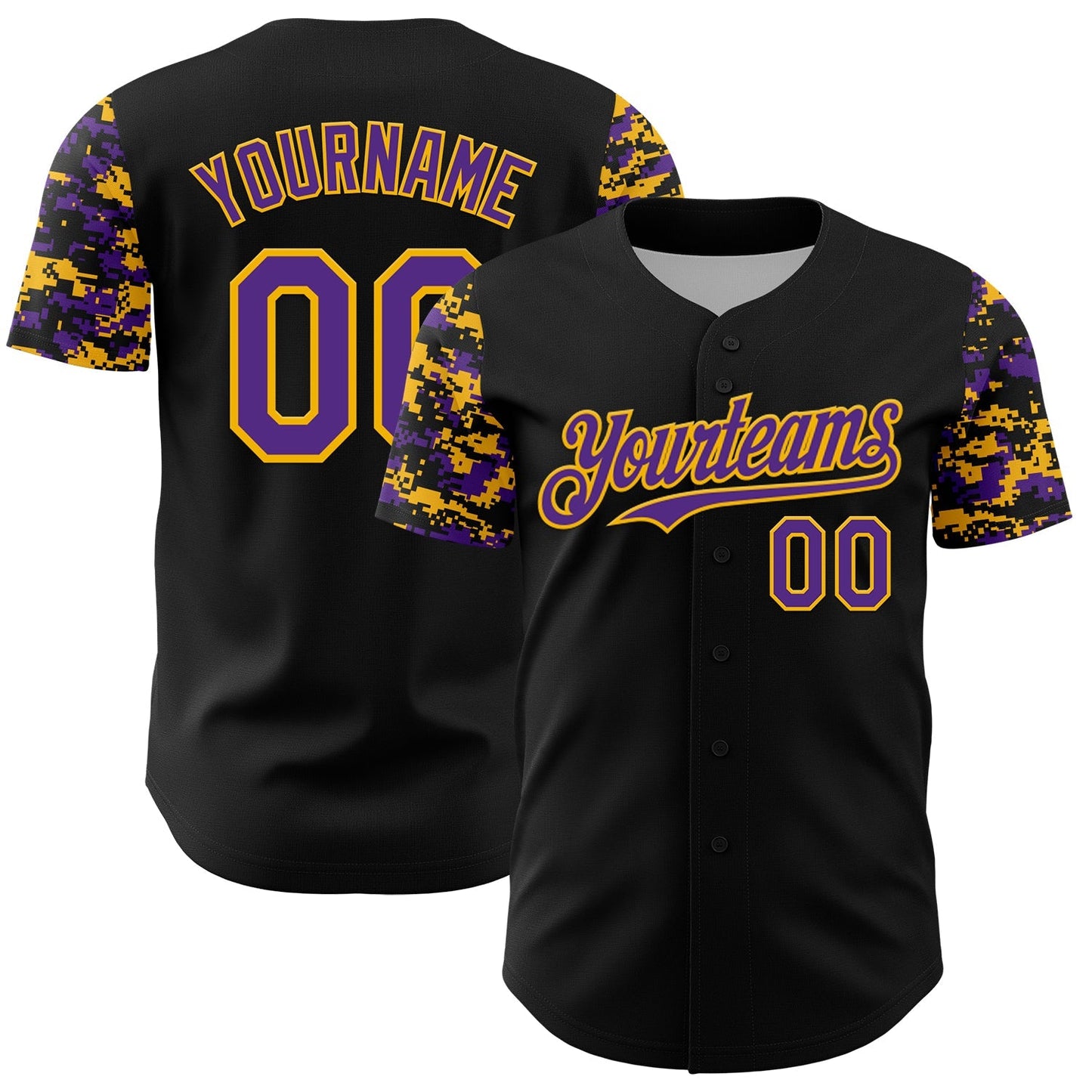Custom Black Purple-Gold Digital Camo Two Tone Authentic Baseball Jersey baseball jersey product view 1