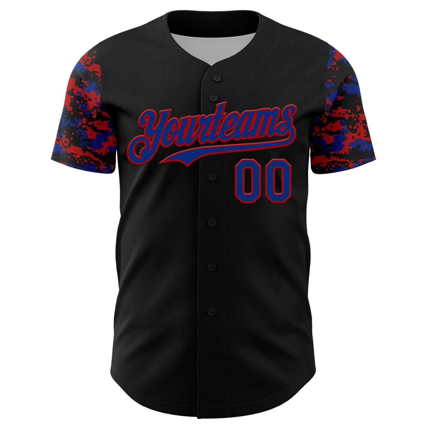 Custom Black Royal-Red Digital Camo Two Tone Authentic Baseball Jersey baseball jersey product view 2