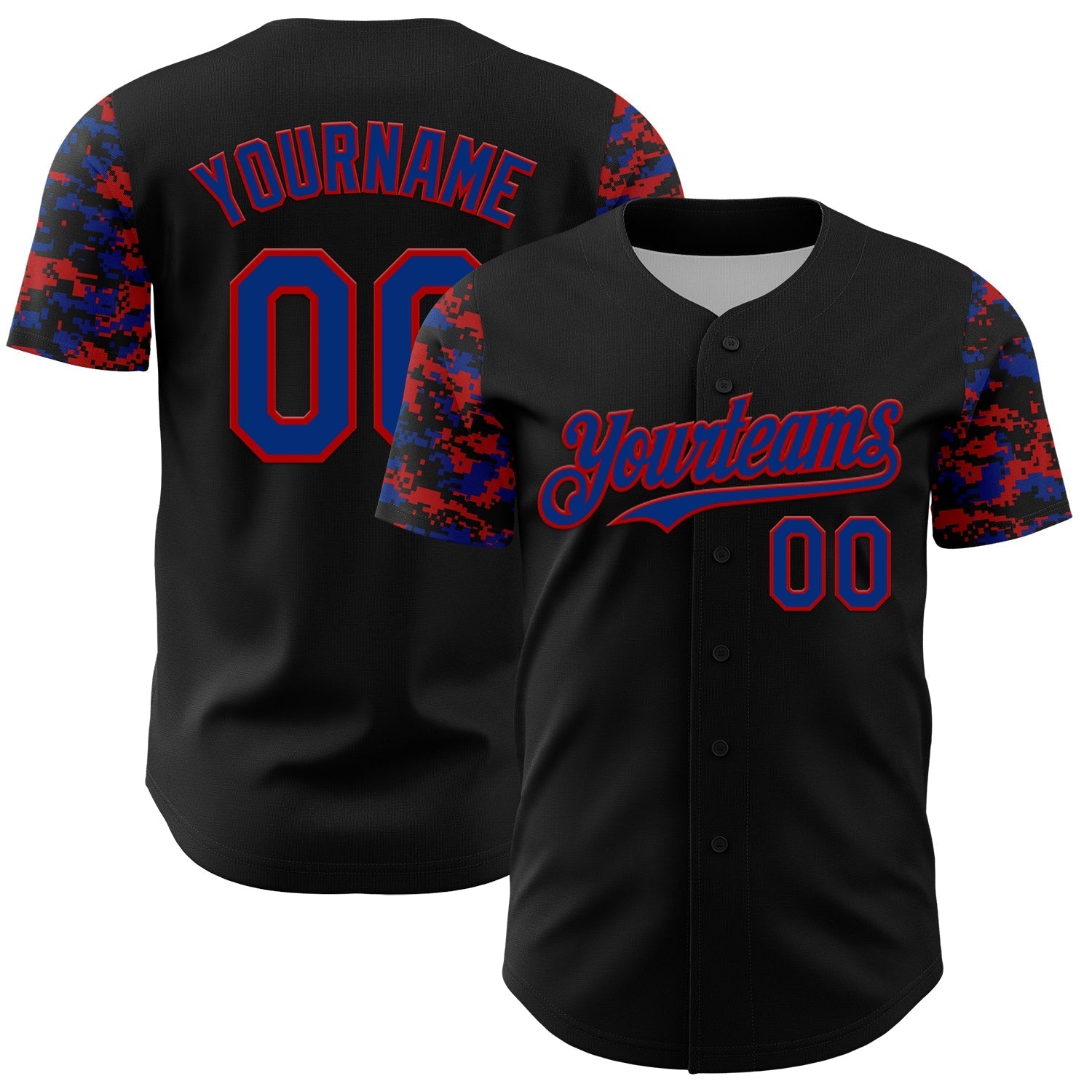 Custom Black Royal-Red Digital Camo Two Tone Authentic Baseball Jersey baseball jersey product view 1