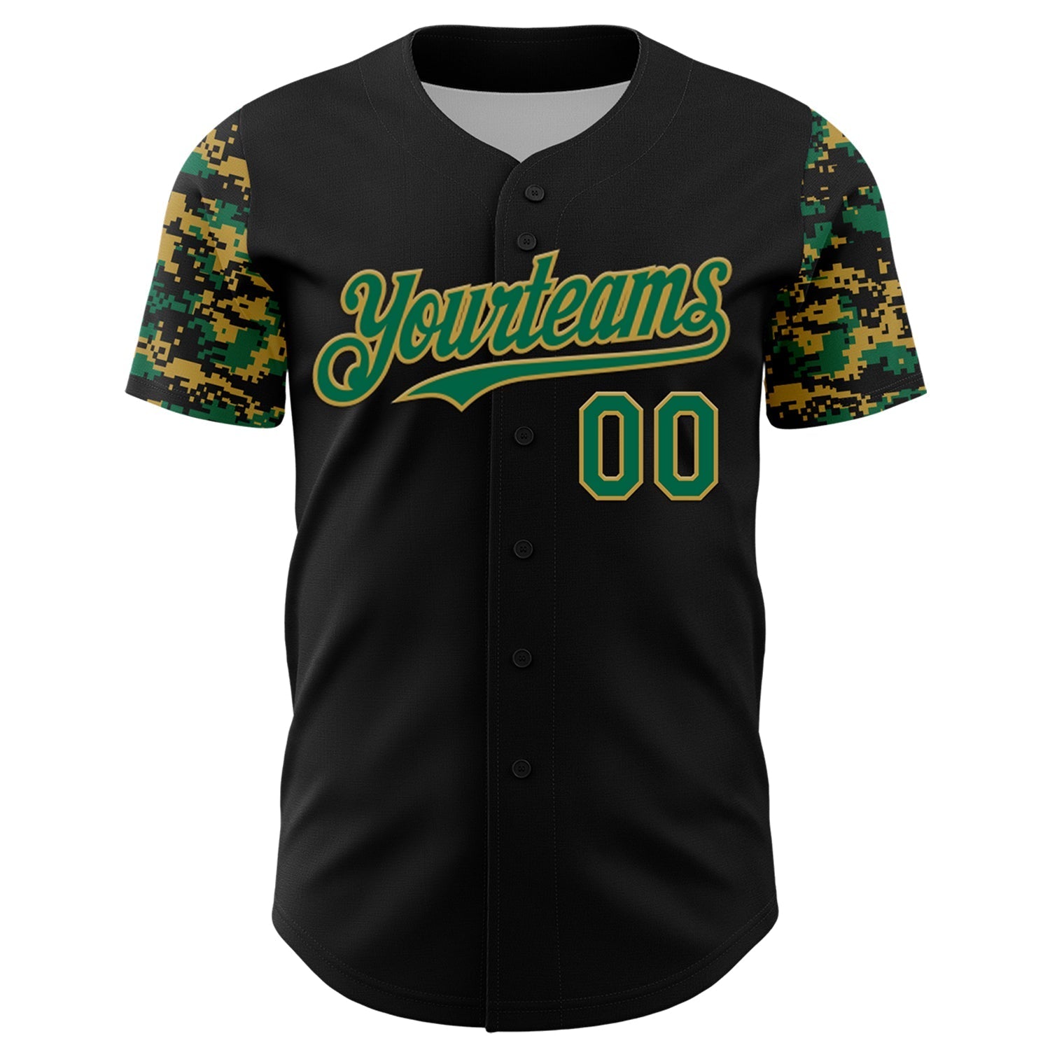Custom Black Kelly Green-Old Gold Digital Camo Two Tone Authentic Baseball Jersey baseball jersey product view 2