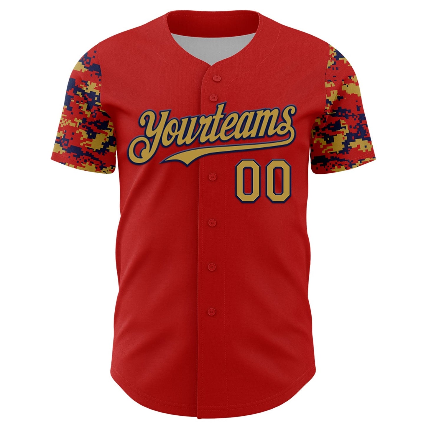 Custom Red Old Gold-Navy Digital Camo Two Tone Authentic Baseball Jersey baseball jersey product view 2