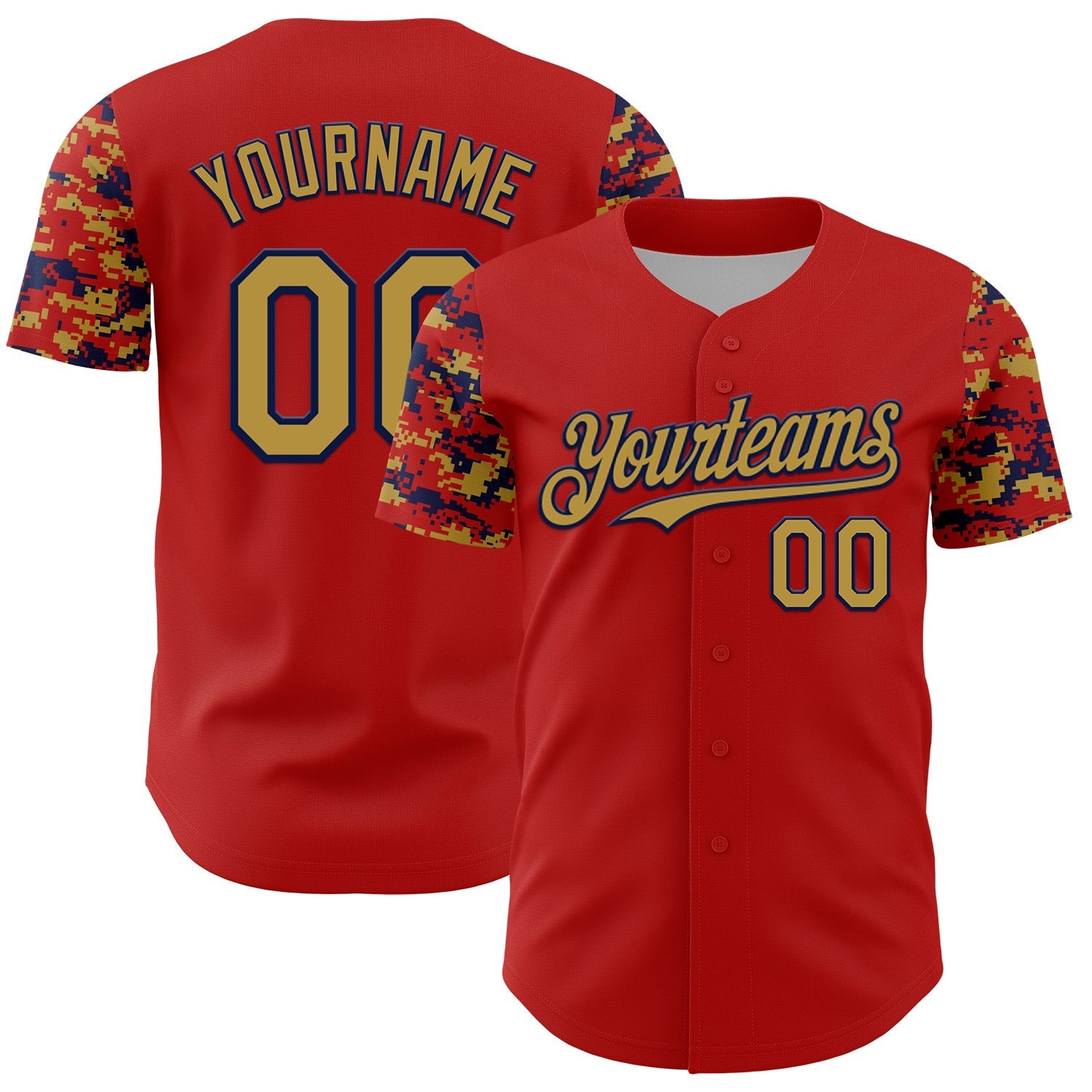 Custom Red Old Gold-Navy Digital Camo Two Tone Authentic Baseball Jersey baseball jersey product view 1