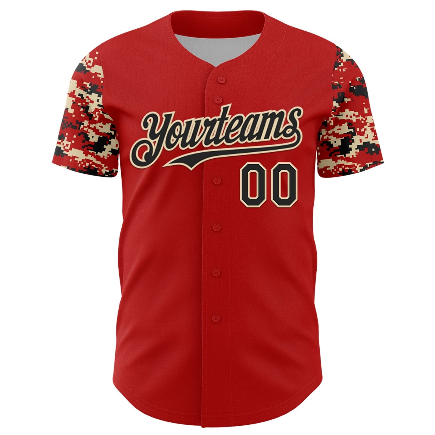 Custom Red Black-Cream Digital Camo Two Tone Authentic Baseball Jersey baseball jersey product view 2