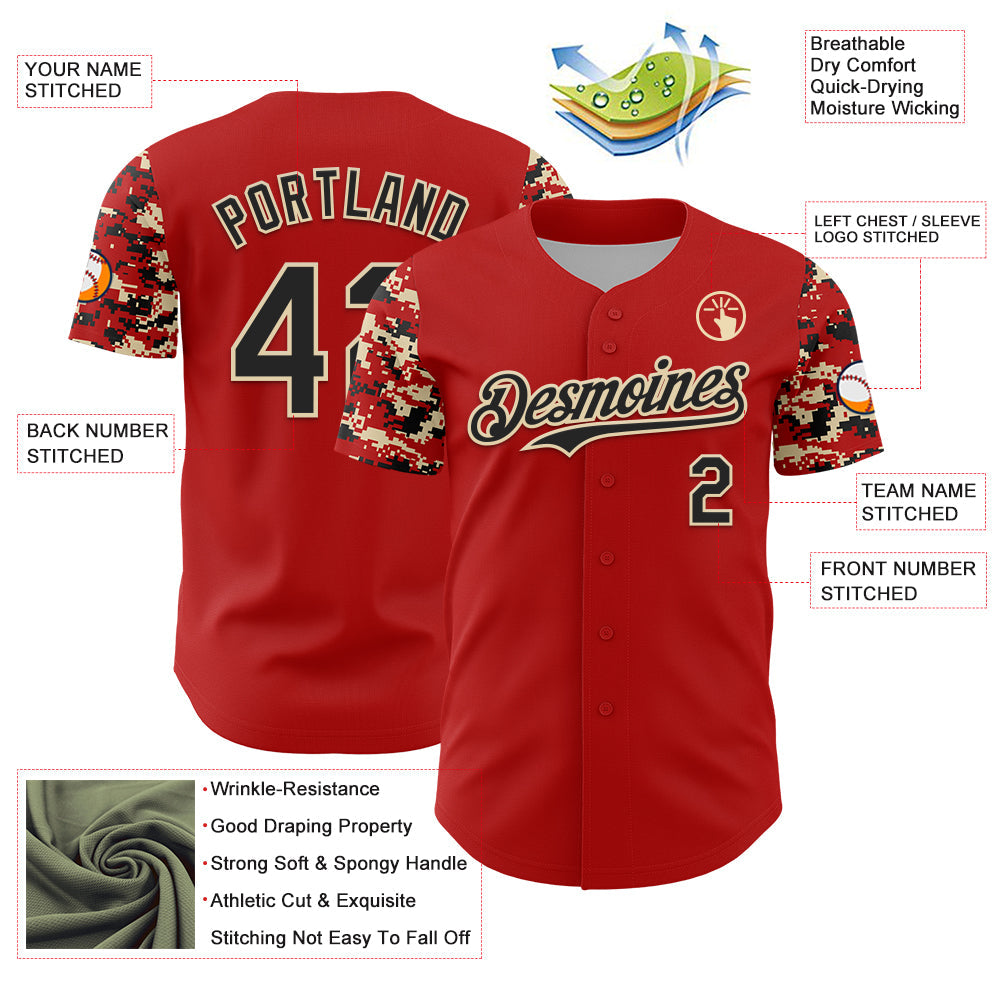 Custom Red Black-Cream Digital Camo Two Tone Authentic Baseball Jersey baseball jersey product view 3