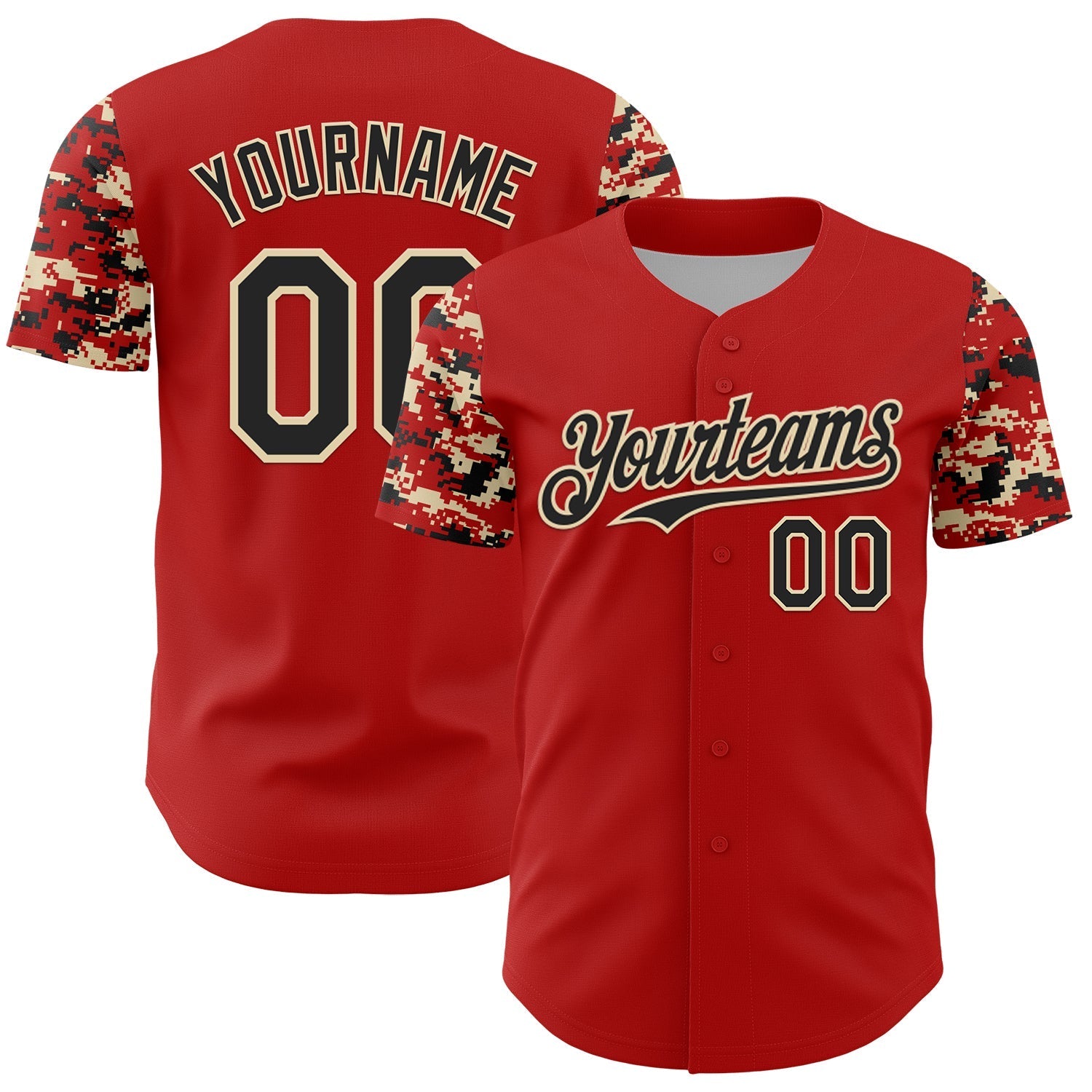 Custom Red Black-Cream Digital Camo Two Tone Authentic Baseball Jersey baseball jersey product view 1