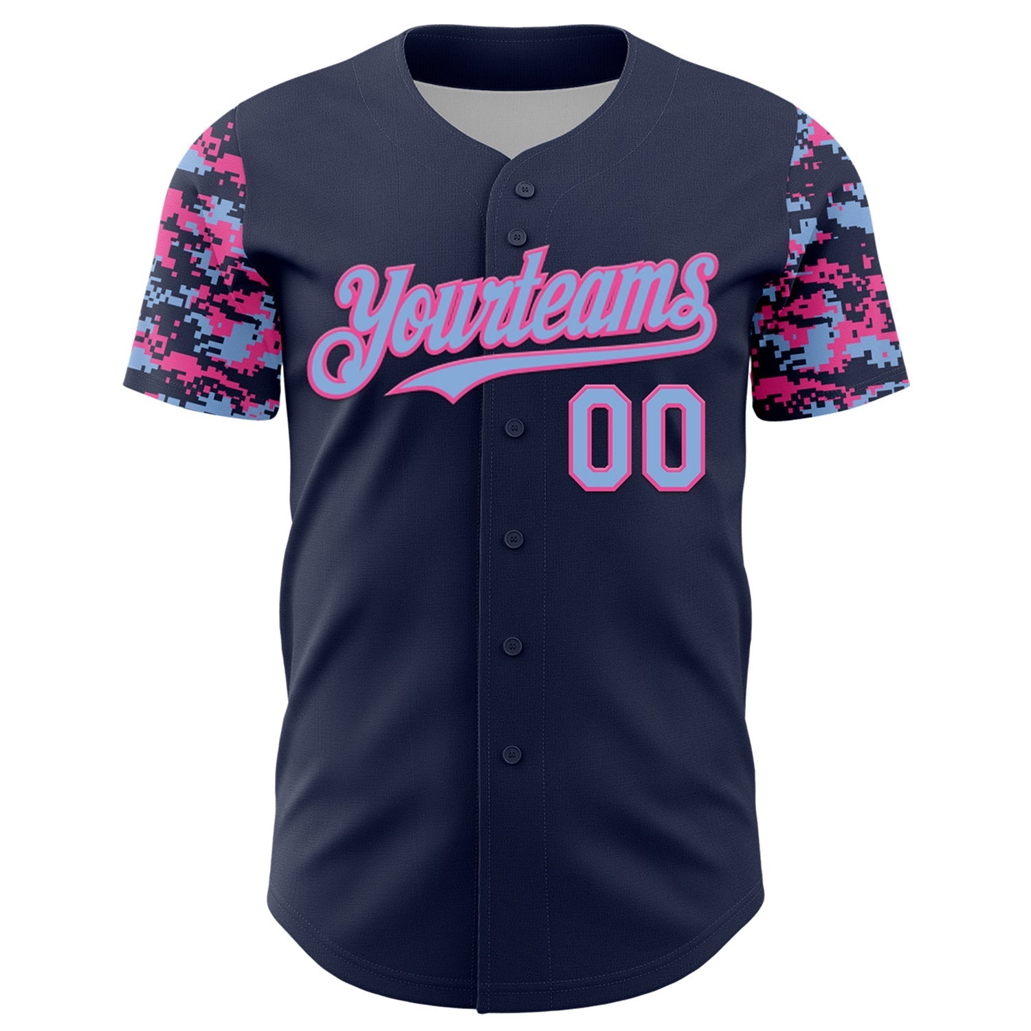 Custom Navy Light Blue-Pink Digital Camo Two Tone Authentic Baseball Jersey baseball jersey product view 2
