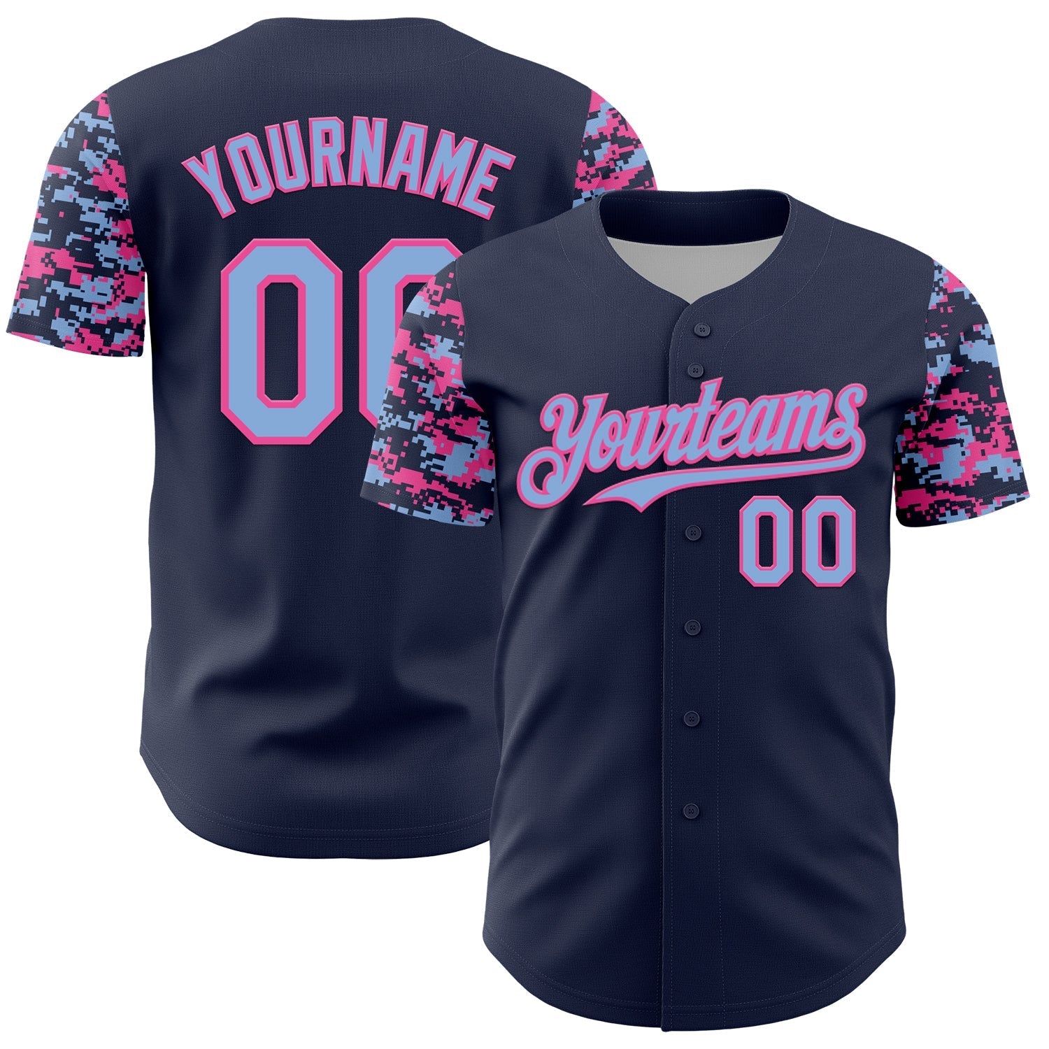 Custom Navy Light Blue-Pink Digital Camo Two Tone Authentic Baseball Jersey baseball jersey product view 1
