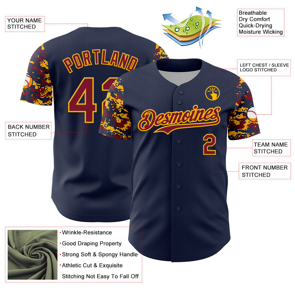 Custom Navy Crimson-Gold Digital Camo Two Tone Authentic Baseball Jersey baseball jersey product view 3