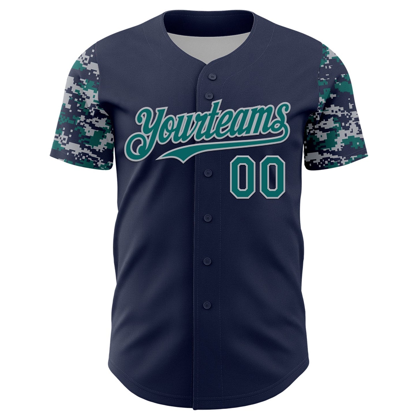 Custom Navy Teal-Gray Digital Camo Two Tone Authentic Baseball Jersey baseball jersey product view 2