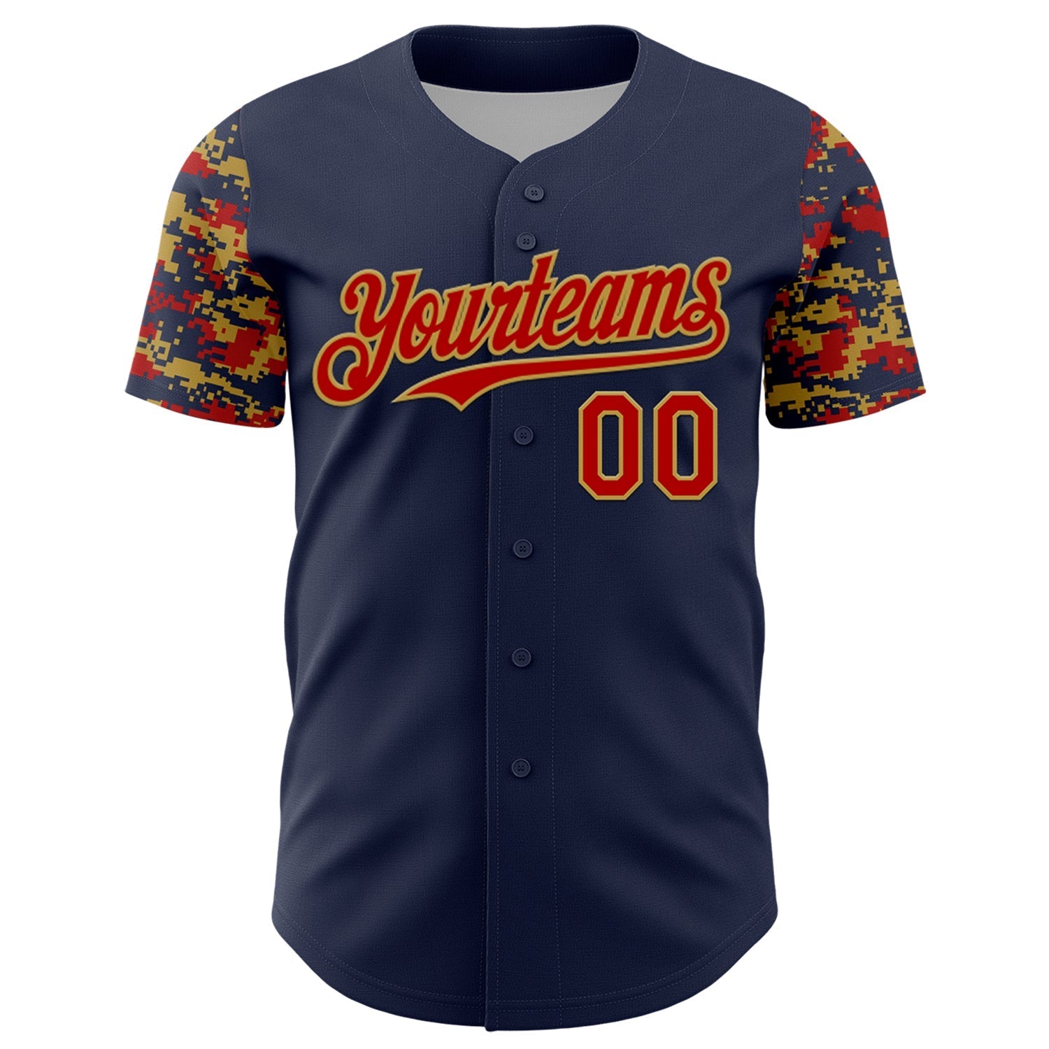 Custom Navy Red-Old Gold Digital Camo Two Tone Authentic Baseball Jersey baseball jersey product view 2