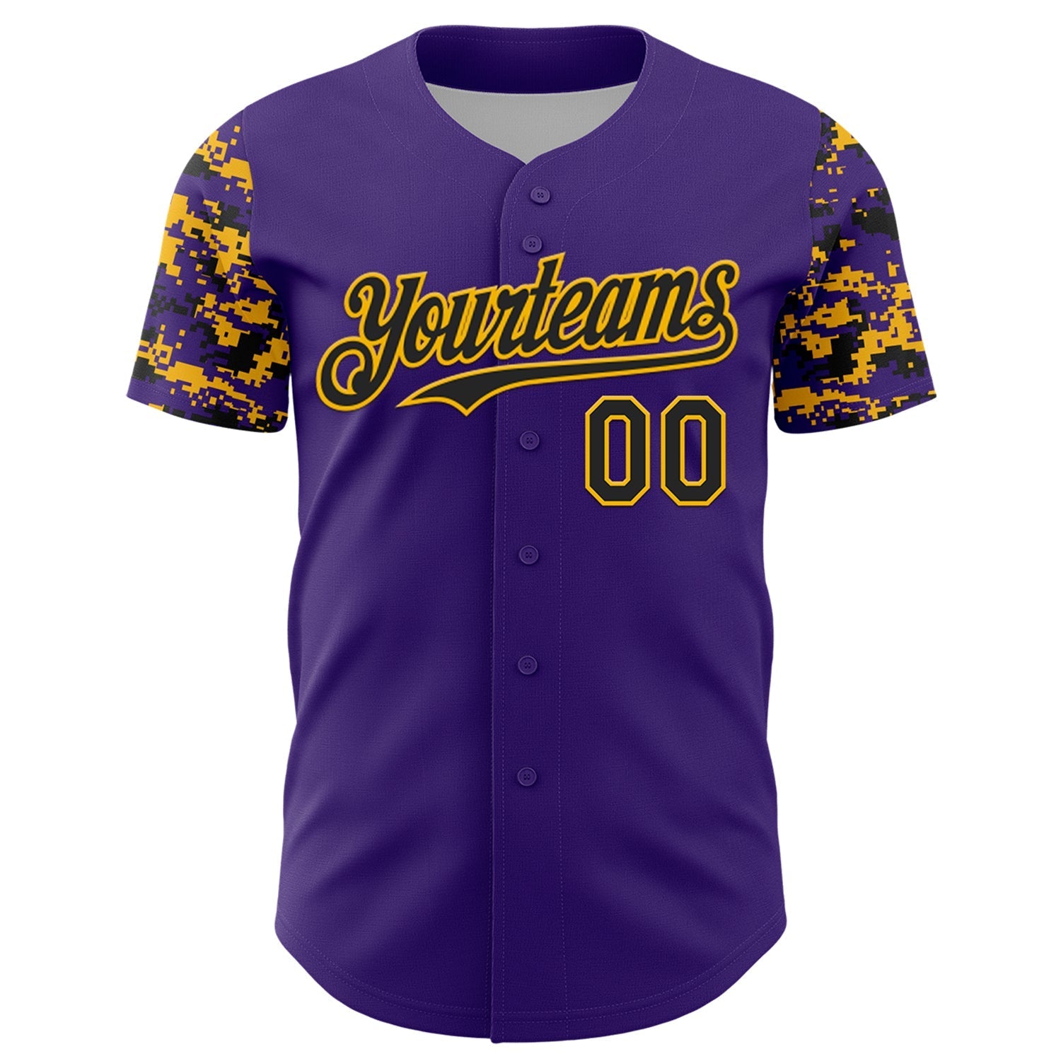 Custom Purple Black-Gold Digital Camo Two Tone Authentic Baseball Jersey baseball jersey product view 2