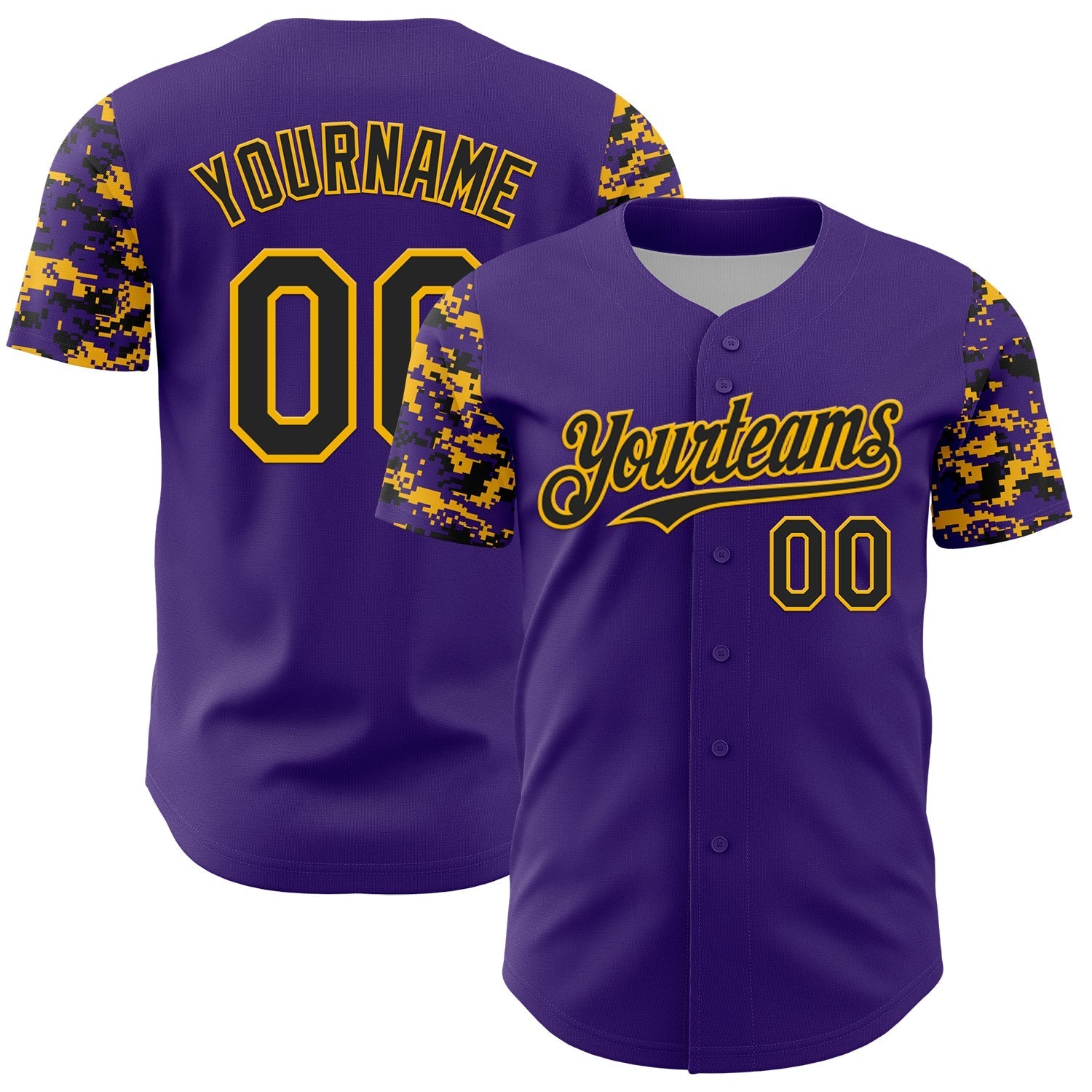 Custom Purple Black-Gold Digital Camo Two Tone Authentic Baseball Jersey baseball jersey product view 1