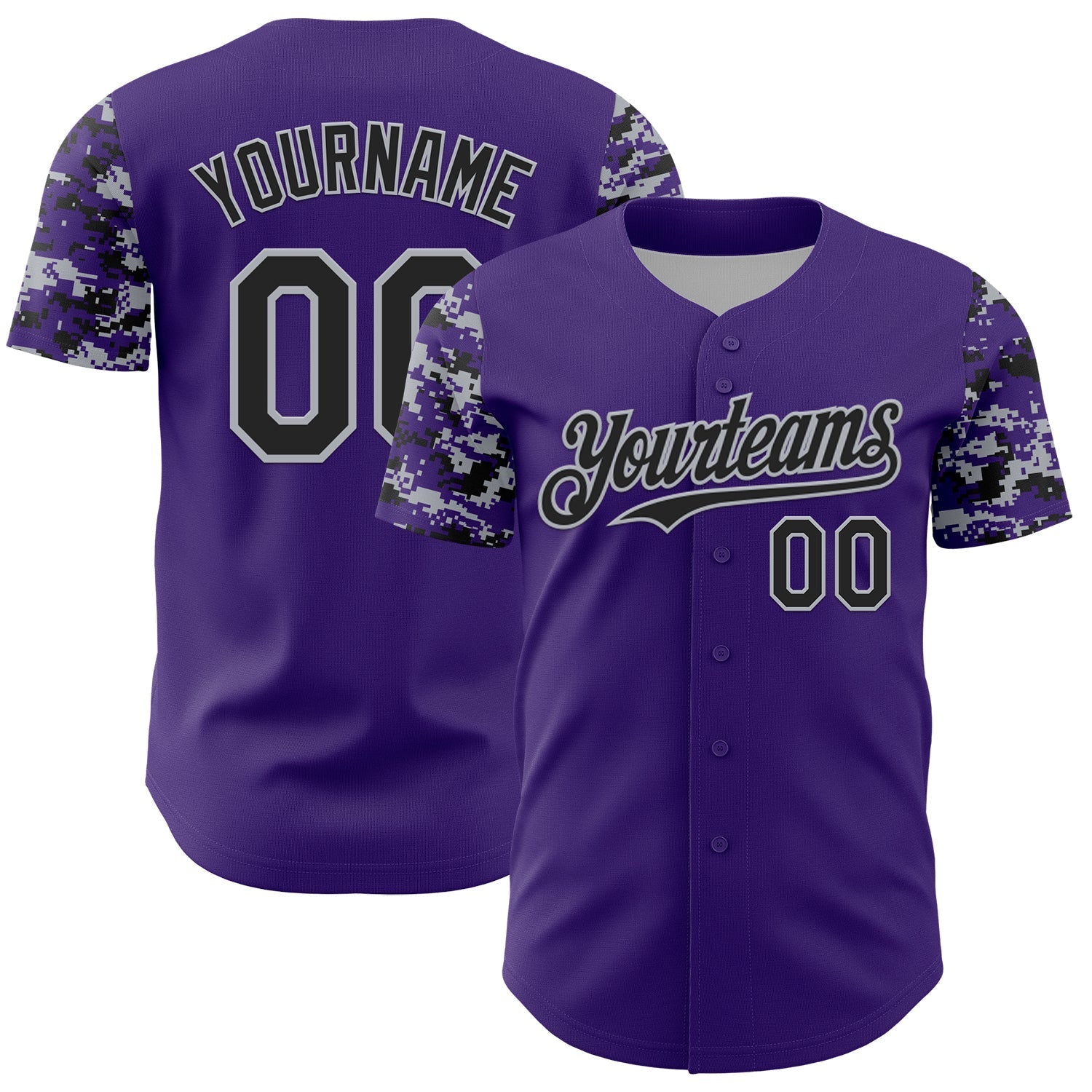 Custom Purple Black-Gray Digital Camo Two Tone Authentic Baseball Jersey baseball jersey product view 1