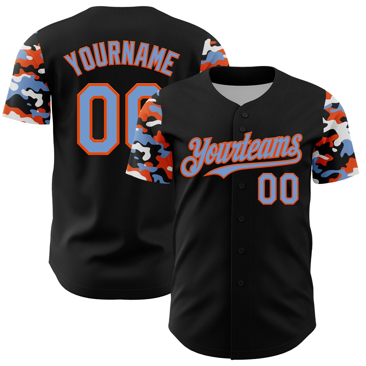 Custom Black Powder Blue Orange-White Digital Camo Two Tone Authentic Baseball Jersey baseball jersey product view 1