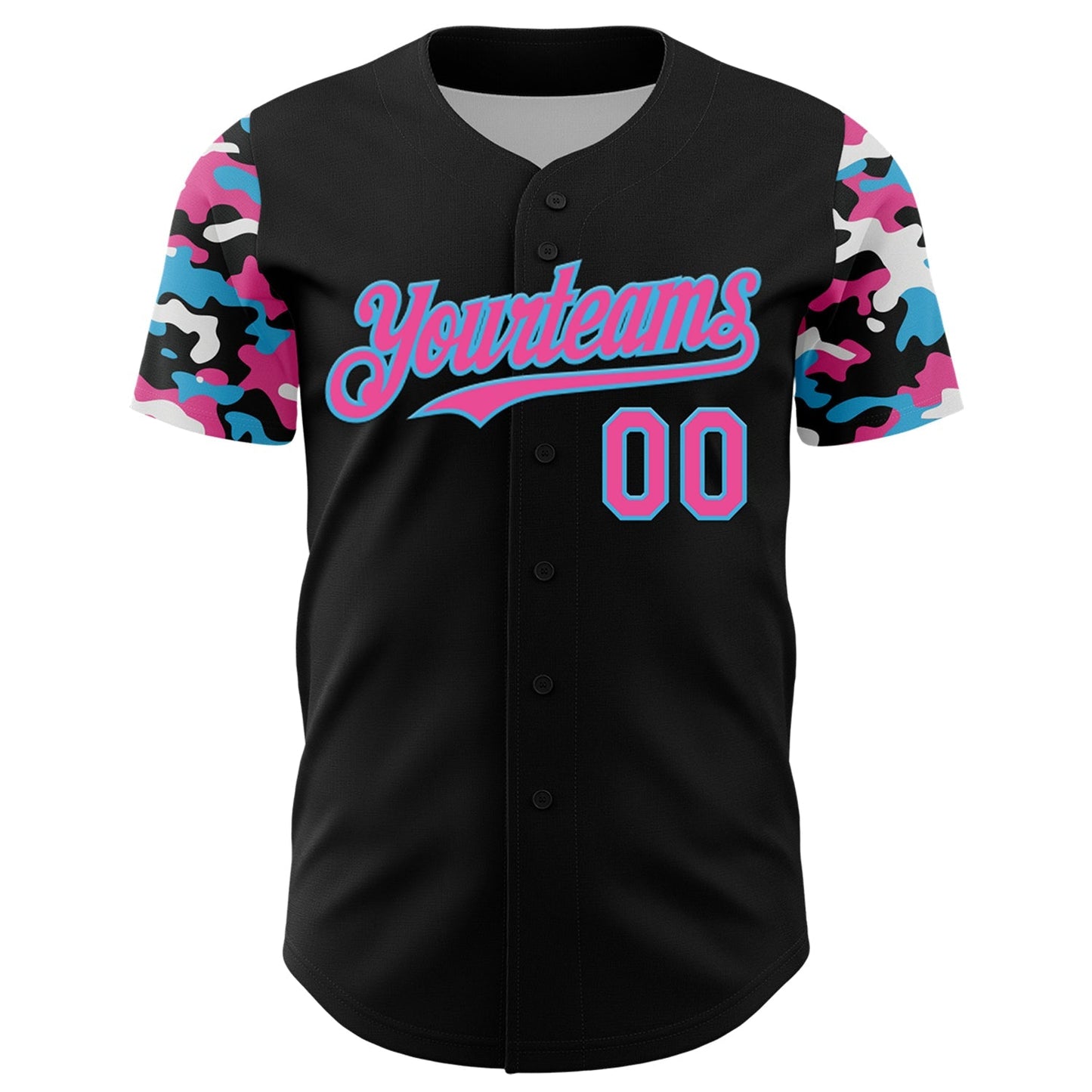 Custom Black Pink Sky Blue-White Digital Camo Two Tone Authentic Baseball Jersey baseball jersey product view 2
