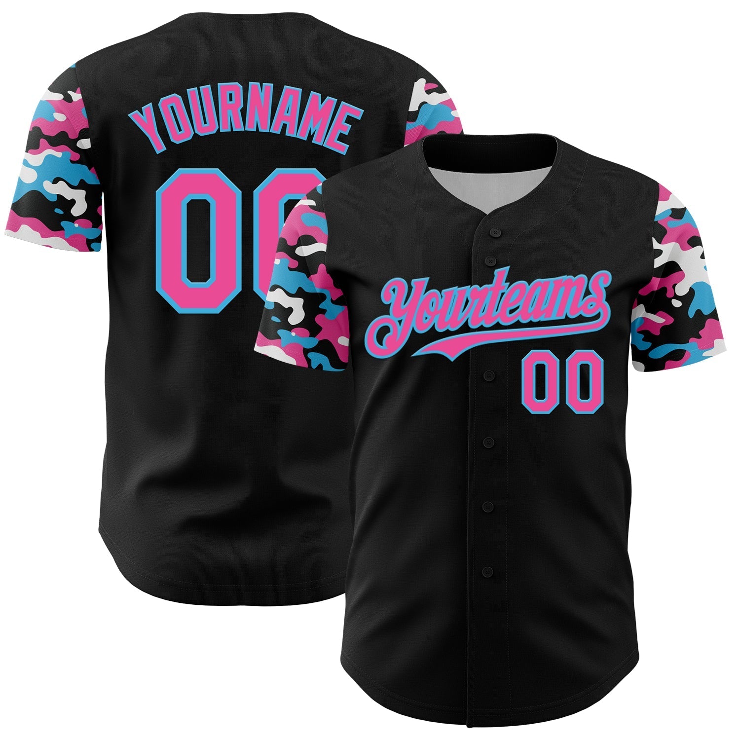 Custom Black Pink Sky Blue-White Digital Camo Two Tone Authentic Baseball Jersey baseball jersey product view 1