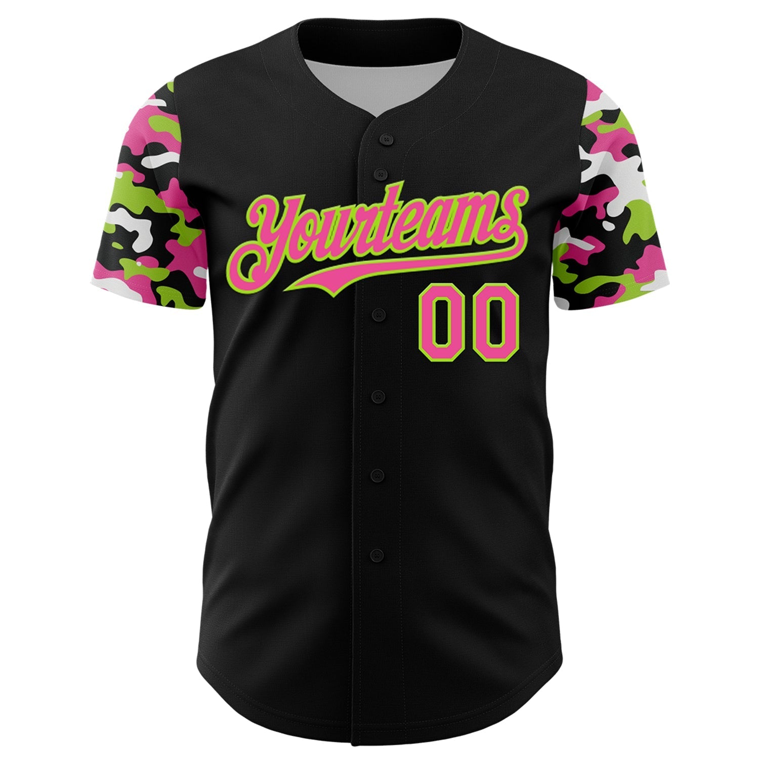 Custom Black Pink Neon Green-White Digital Camo Two Tone Authentic Baseball Jersey baseball jersey product view 2