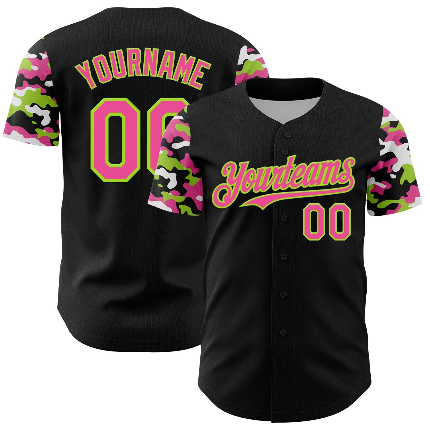 Custom Black Pink Neon Green-White Digital Camo Two Tone Authentic Baseball Jersey baseball jersey product view 1