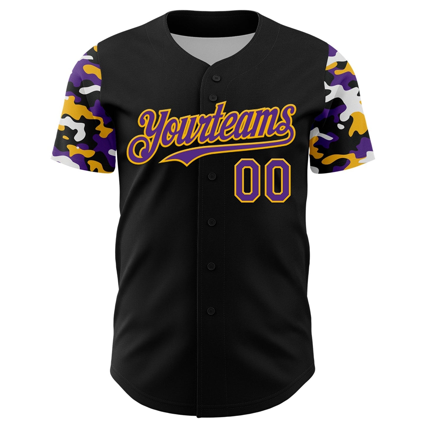 Custom Black Purple Gold-White Digital Camo Two Tone Authentic Baseball Jersey baseball jersey product view 2