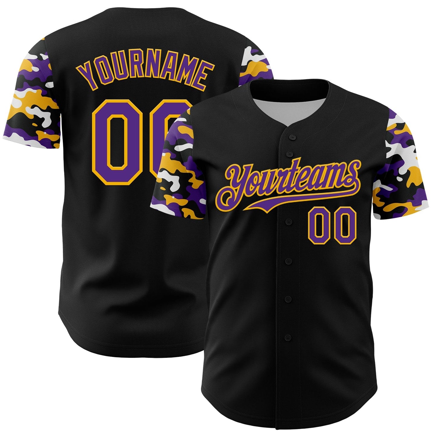 Custom Black Purple Gold-White Digital Camo Two Tone Authentic Baseball Jersey baseball jersey product view 1