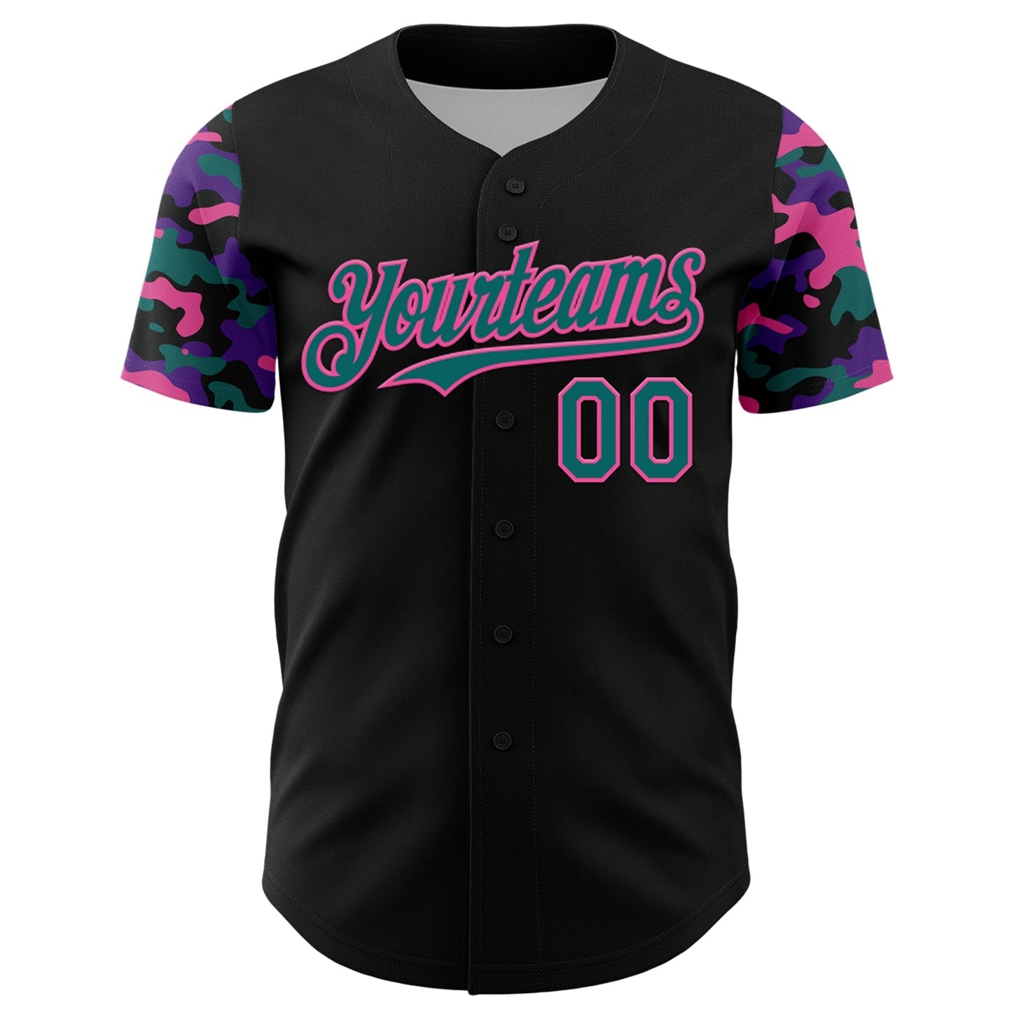 Custom Black Teal Pink-Purple Digital Camo Two Tone Authentic Baseball Jersey baseball jersey product view 2