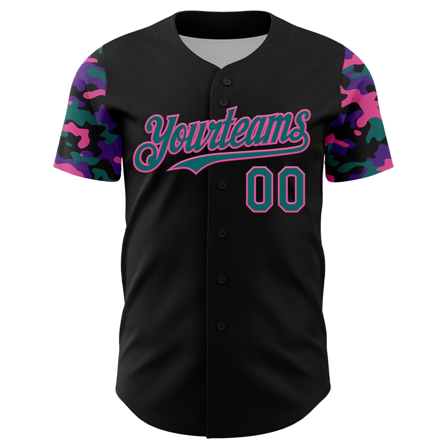 Custom Black Teal Pink-Purple Digital Camo Two Tone Authentic Baseball Jersey baseball jersey product view 2