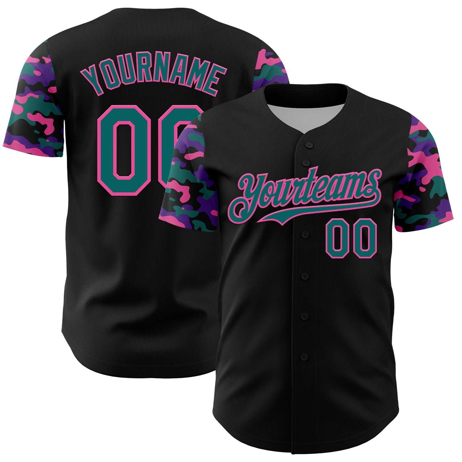 Custom Black Teal Pink-Purple Digital Camo Two Tone Authentic Baseball Jersey baseball jersey product view 1