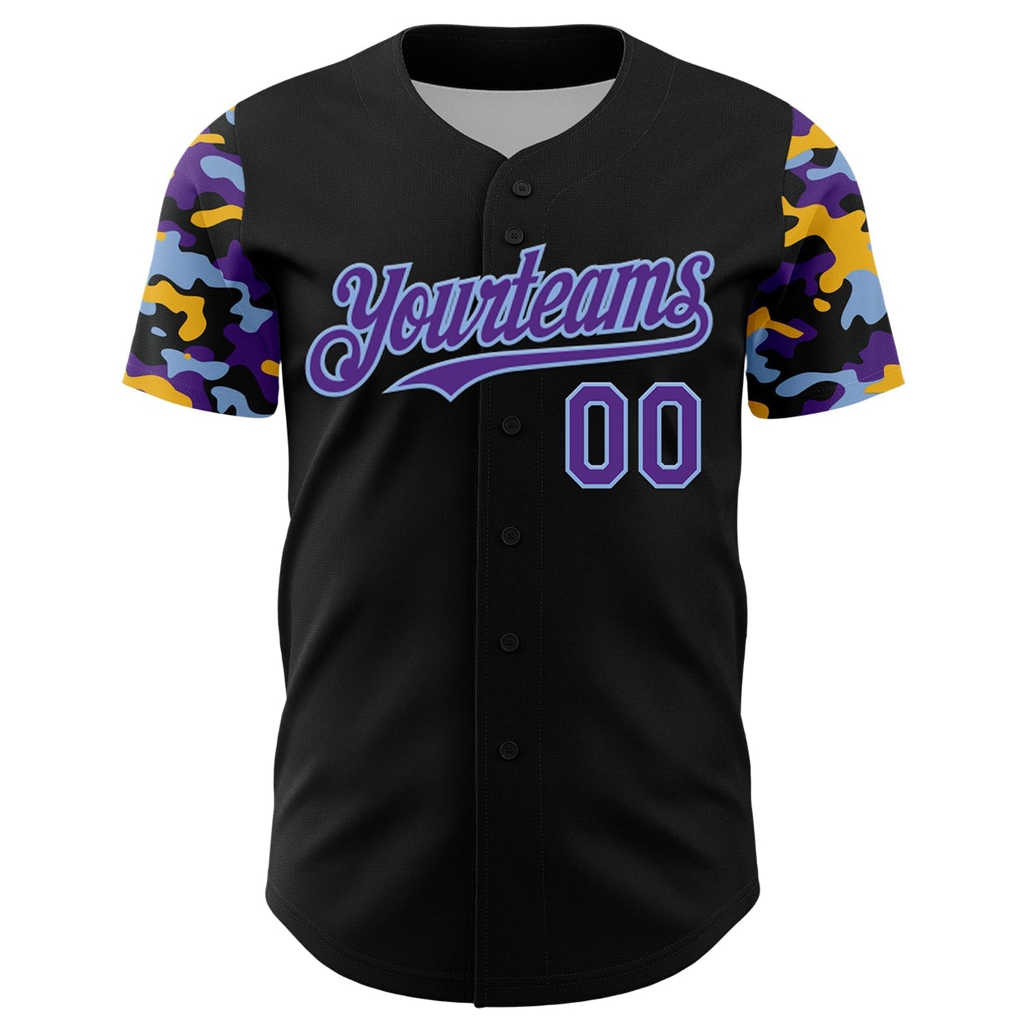 Custom Black Purple Light Blue-Gold Digital Camo Two Tone Authentic Baseball Jersey baseball jersey product view 2