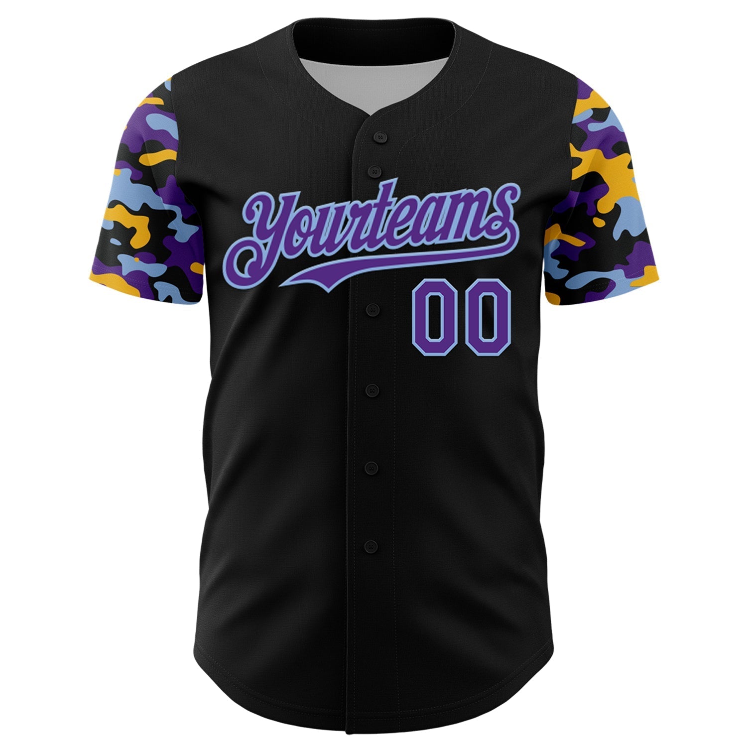 Custom Black Purple Light Blue-Gold Digital Camo Two Tone Authentic Baseball Jersey baseball jersey product view 2