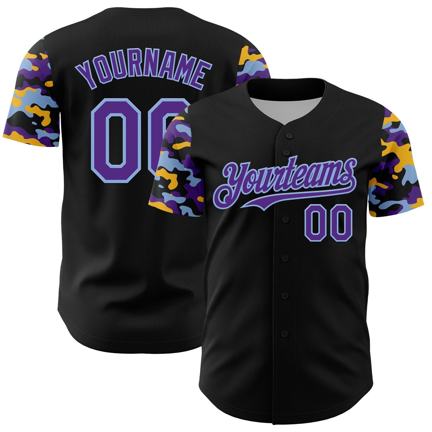 Custom Black Purple Light Blue-Gold Digital Camo Two Tone Authentic Baseball Jersey baseball jersey product view 1