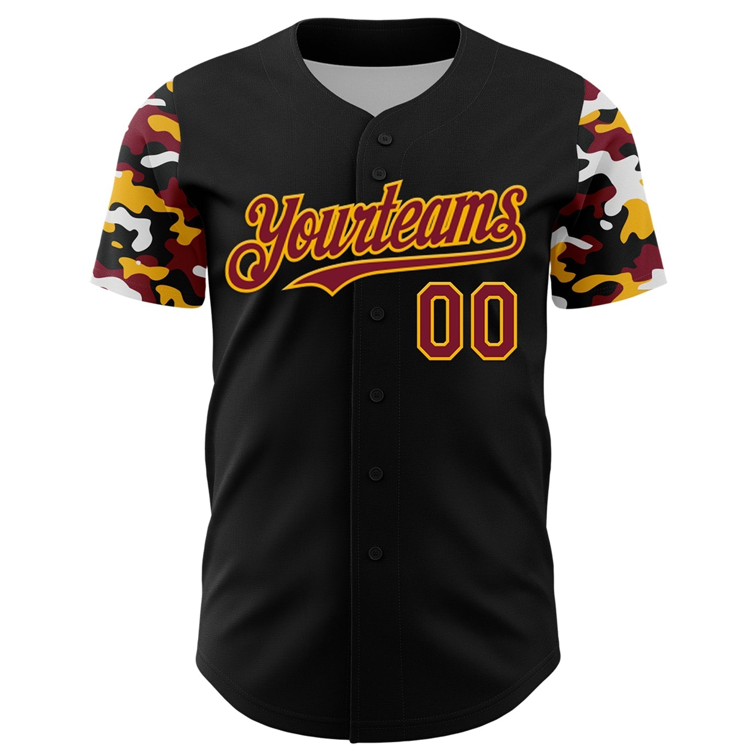 Custom Black Crimson Gold-White Digital Camo Two Tone Authentic Baseball Jersey baseball jersey product view 2