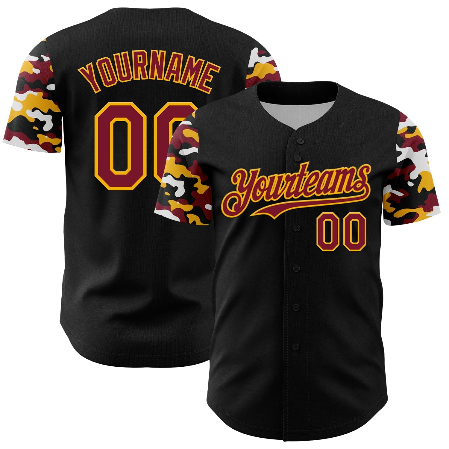 Custom Black Crimson Gold-White Digital Camo Two Tone Authentic Baseball Jersey baseball jersey product view 1