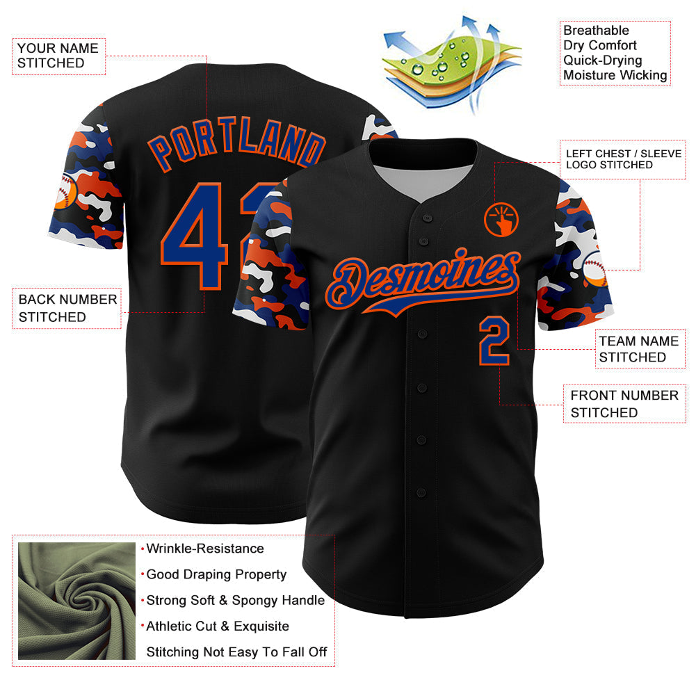 Custom Black Royal Orange-White Digital Camo Two Tone Authentic Baseball Jersey baseball jersey product view 3