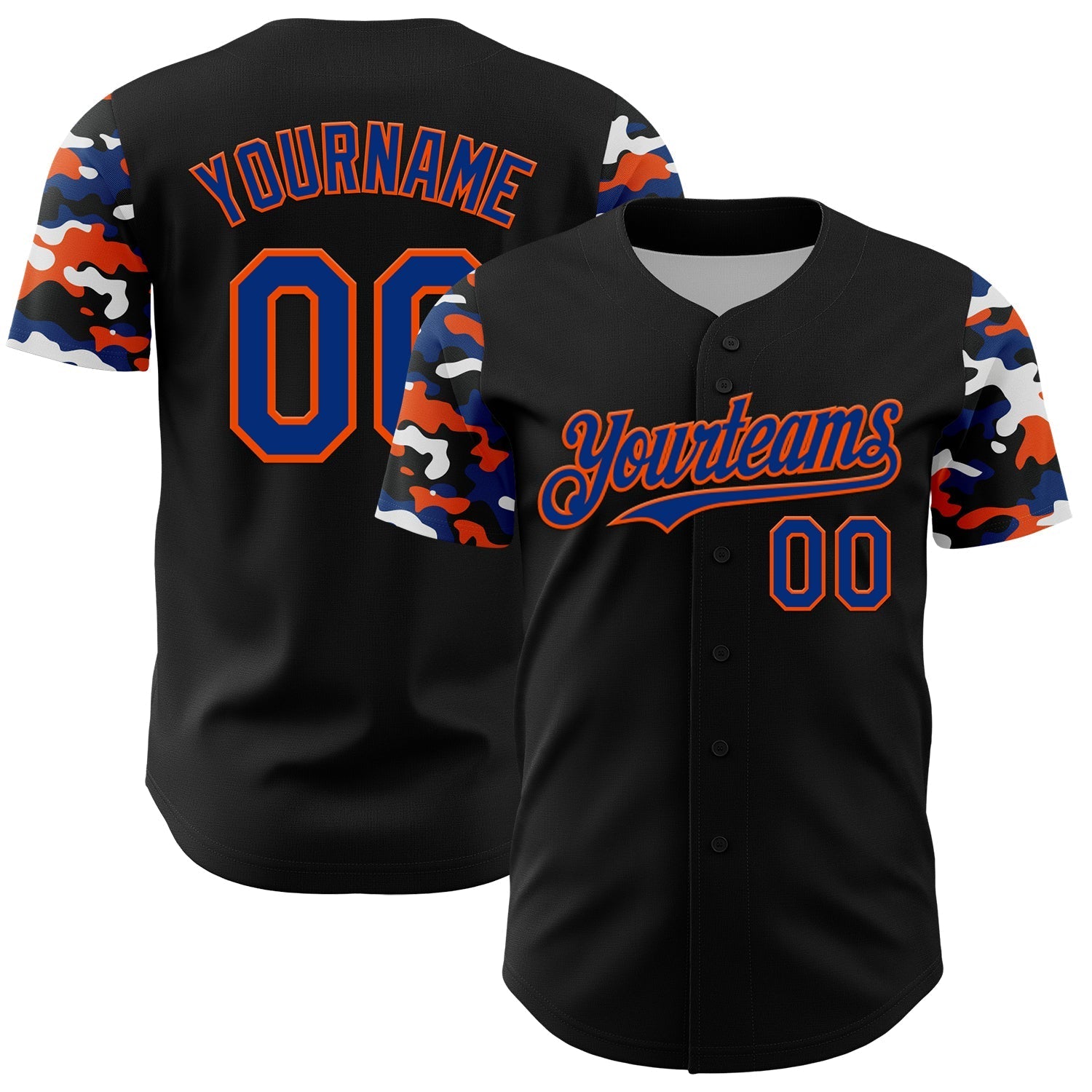 Custom Black Royal Orange-White Digital Camo Two Tone Authentic Baseball Jersey baseball jersey product view 1