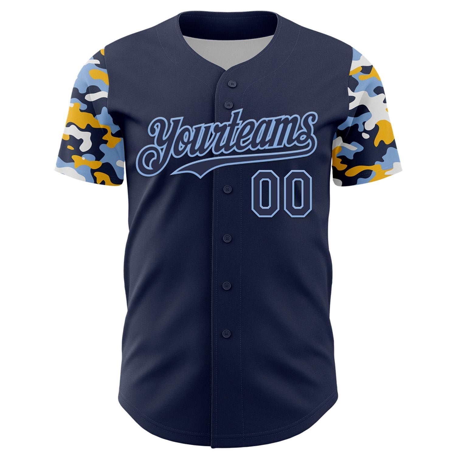 Custom Navy Light Blue Gold-White Digital Camo Two Tone Authentic Baseball Jersey baseball jersey product view 2