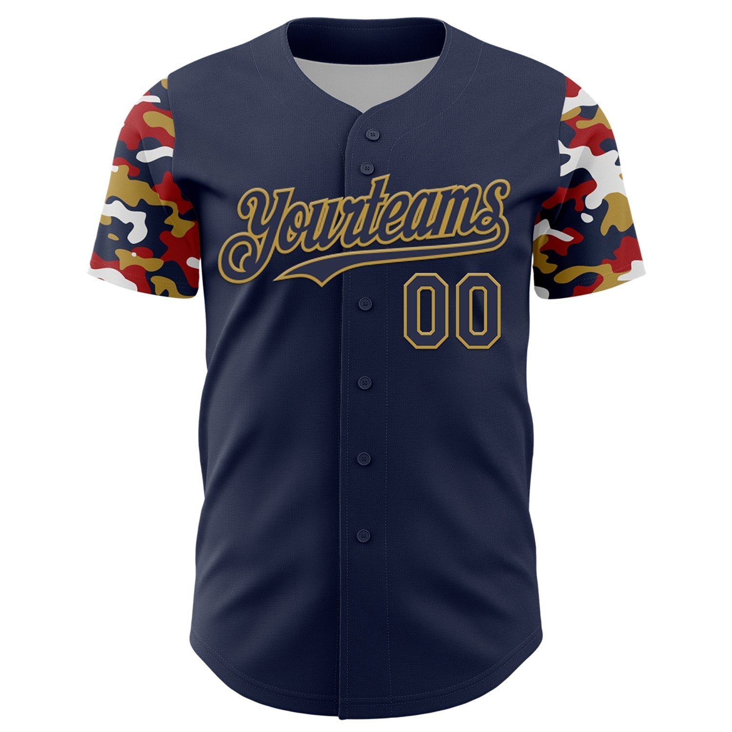 Custom Navy Old Gold Red-White Digital Camo Two Tone Authentic Baseball Jersey baseball jersey product view 2