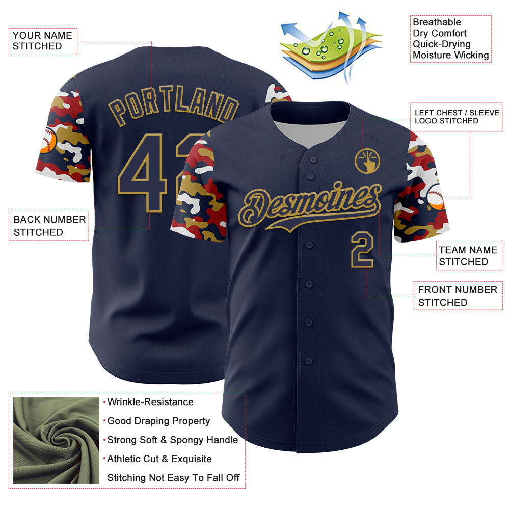 Custom Navy Old Gold Red-White Digital Camo Two Tone Authentic Baseball Jersey baseball jersey product view 3