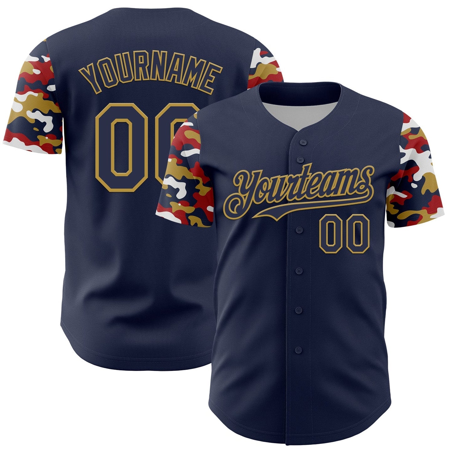 Custom Navy Old Gold Red-White Digital Camo Two Tone Authentic Baseball Jersey baseball jersey product view 1