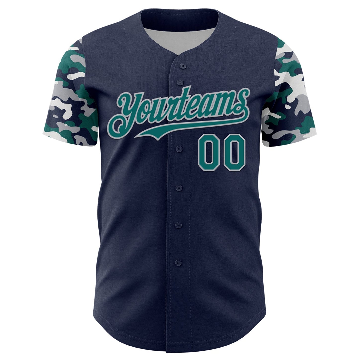 Custom Navy Teal Gray-White Digital Camo Two Tone Authentic Baseball Jersey baseball jersey product view 2