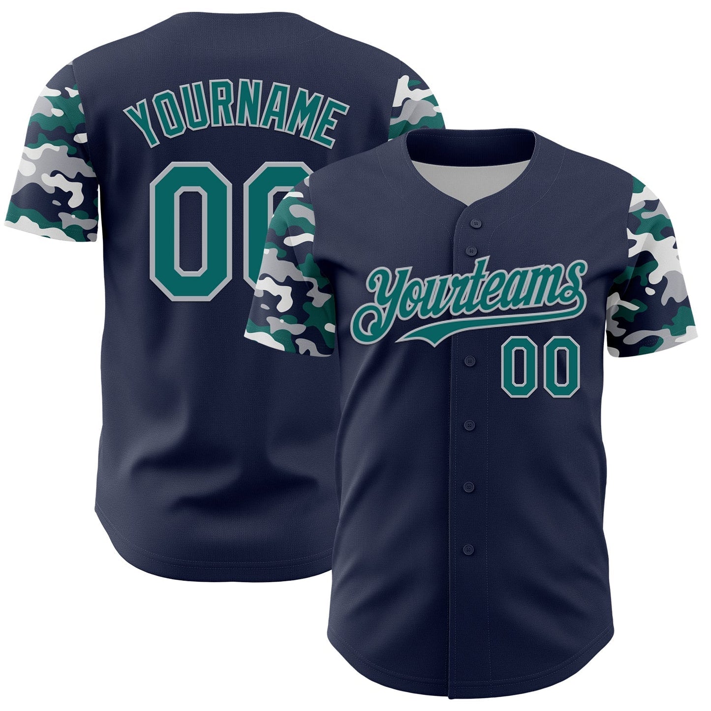 Custom Navy Teal Gray-White Digital Camo Two Tone Authentic Baseball Jersey baseball jersey product view 1