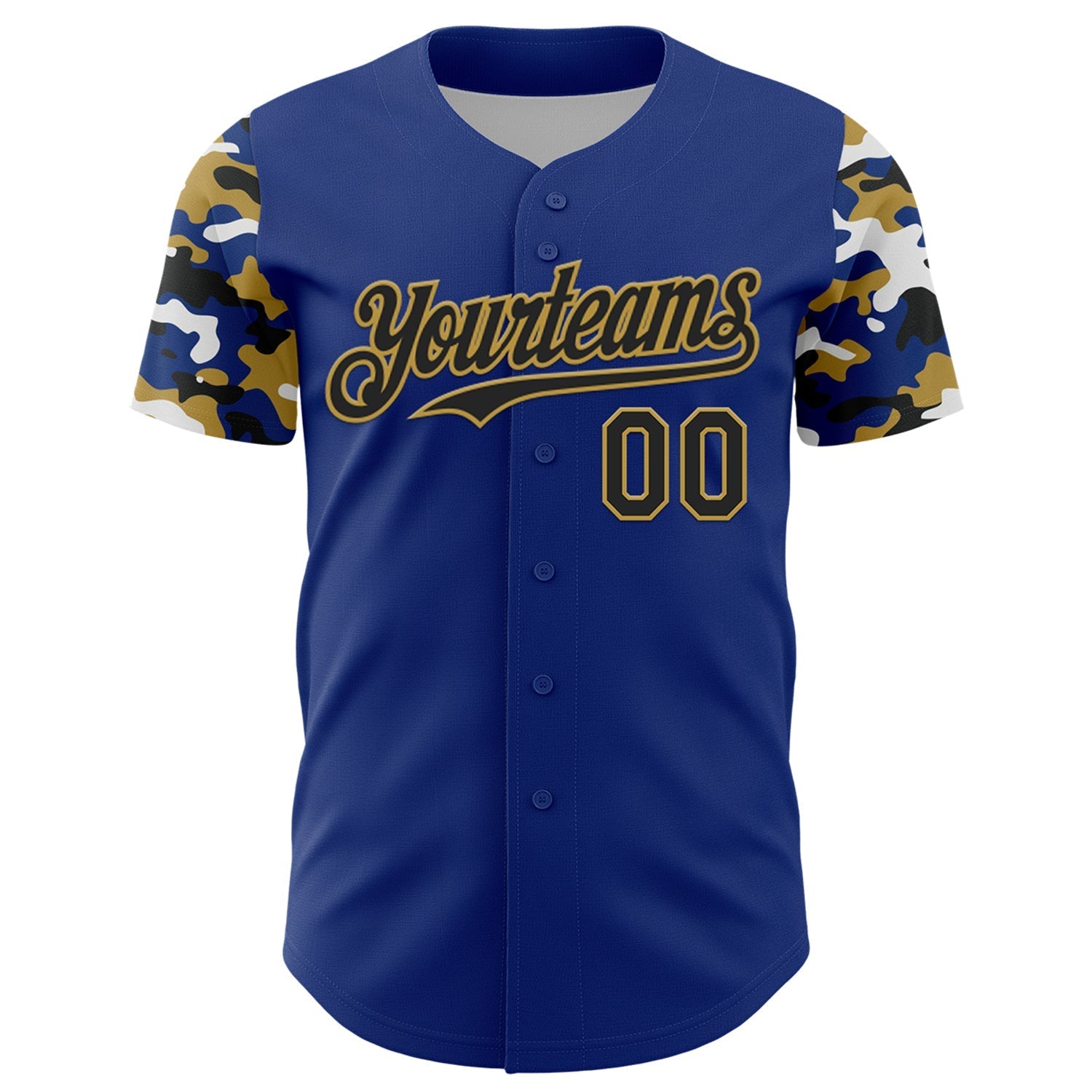 Custom Royal Black Old Gold-White Digital Camo Two Tone Authentic Baseball Jersey baseball jersey product view 2