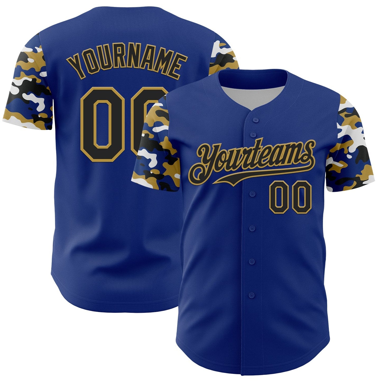 Custom Royal Black Old Gold-White Digital Camo Two Tone Authentic Baseball Jersey baseball jersey product view 1